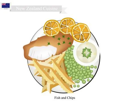 Fish and Chips, A Popular Dish of New Zealand Stock Illustration