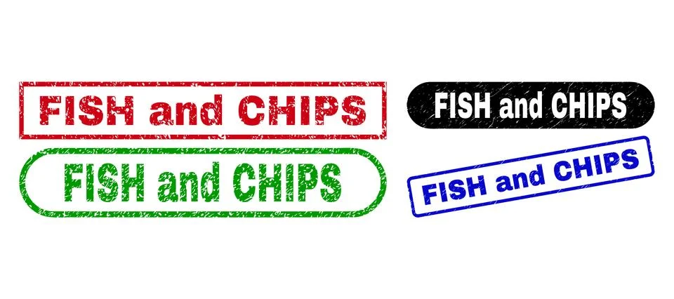 FISH AND CHIPS Rectangle Watermarks with Grunge Texture Illustrazione stock
