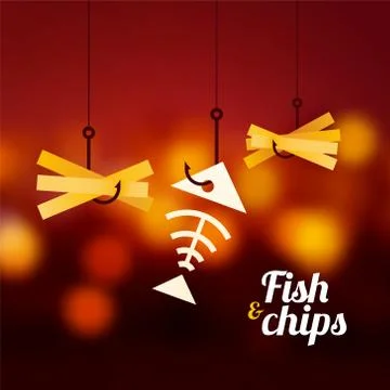 Fish and chips on red blurred background Stock Illustration