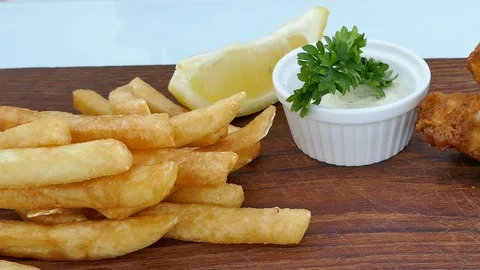 Fish and Chips with sauce Stock Footage 81802829