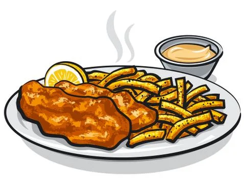 Fish and chips with sauce Stockillustratie