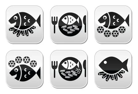 Fish and chips vector buttons set Stock Illustration