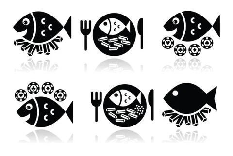Fish and chips vector icons set Stock Illustration