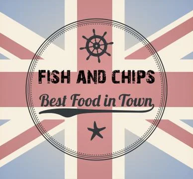 Fish and Chips Vintage Menu Design Stamp Illustrazione stock
