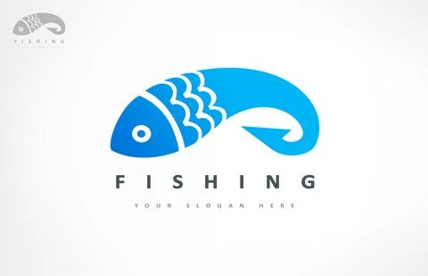 Fish and fish hook logo vector. Shop everything for fishing. Stock Illustration