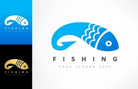 Fish and fish hook logo vector. Shop everything for fishing. Stock Illustration