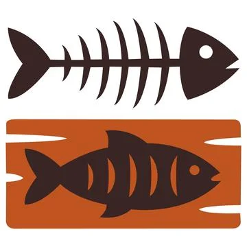 Fish and fishbone on cutting board icon Stock Illustration