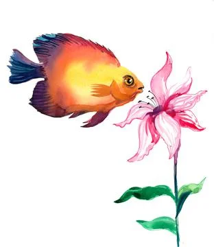 Fish and flower Stock Illustration