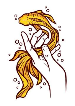 Fish and hand vector illustration hand drawn Stock Illustration