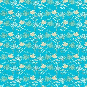 Fish and kelp seamless vector oceanic pattern Ilustración de archivo