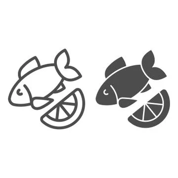 Fish and lemon line and glyph icon. Cuisine vector illustration isolated on Stock Illustration