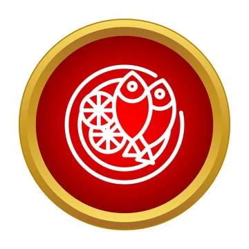 Fish and lemon slices on plate icon Stock Illustration