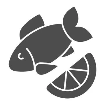Fish and lemon solid icon. Cuisine vector illustration isolated on white Stock Illustration