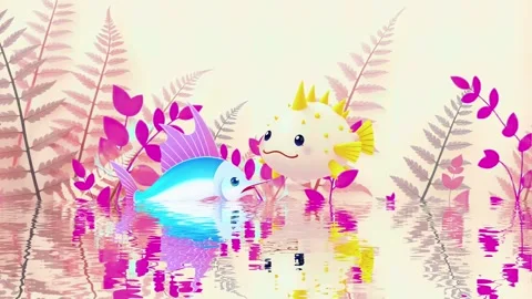 Fish and Reflection with Plants Animation Video stock 301944917