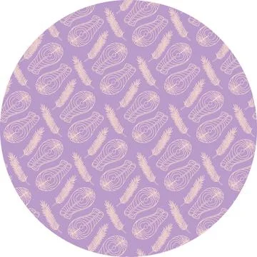 Fish and Rosemary Sprig Pattern on Circle Lavender Backdrop Healthy Eating Illustrazione stock