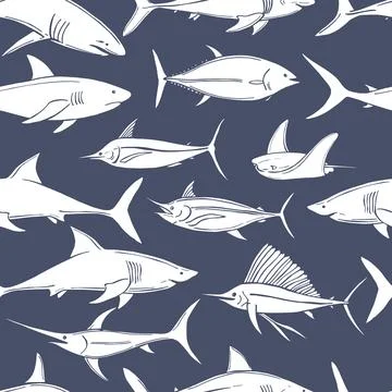 Fish and sharks. Vector   pattern. Illustrazione stock