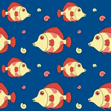 Fish and shells. Seamless pattern with tropical marine fish and clams Illustrazione stock