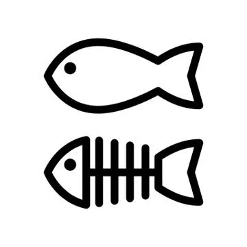 Fish and skeleton simple vector icon. Black and white illustration of fish bones Stock Illustration