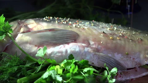 Fish and Spices being prepared at home Stock Footage 239652632