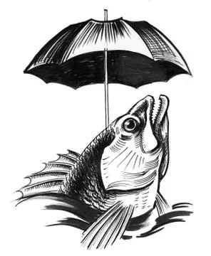 Fish and umbrella Stock Illustration