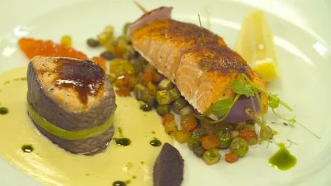 Fish and vegetables - ready dish Stock Footage 88816056