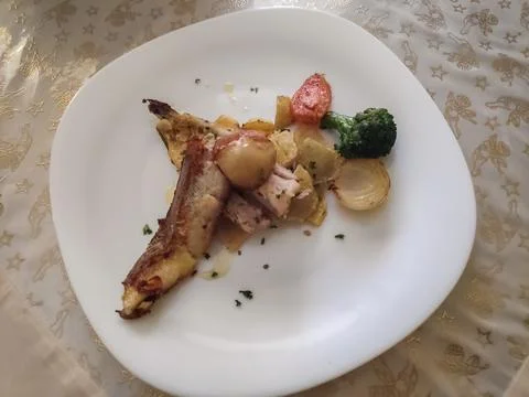 Fish and Vegetables on Table 스톡 사진