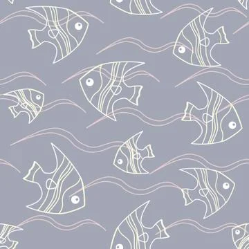 Fish and waves seamless pattern Illustrazione stock