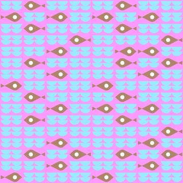 Fish and waves simple pattern seamless Stock Illustration