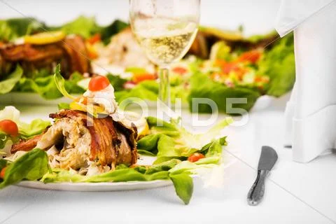 Fish and wine Stock Photos