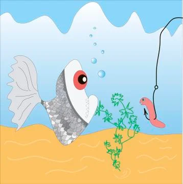 Fish and a worm Stock Illustration