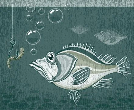 Fish and worm Stock Illustration