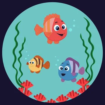 Fish in an aquarium with algae and corals Stock Illustration