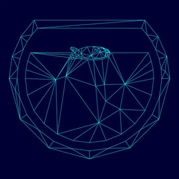 Fish in aquarium low poly triangulation triangulated polygonal electric cyan  Stock Illustration