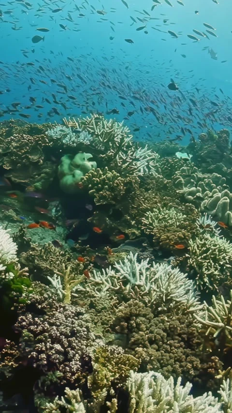 The fish are of various sizes and colors, creating a vibrant Stock Footage 283172363