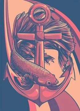 Fish around the anchor vector illustration design Stock Illustration