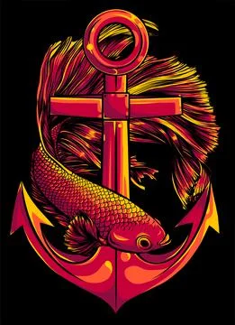 Fish around the anchor vector illustration design 스톡 일러스트