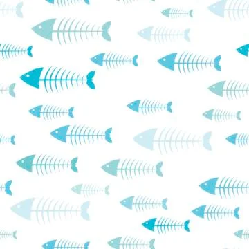 Fish background, skeleton fish, seamless pattern, sea color. Stock Illustration