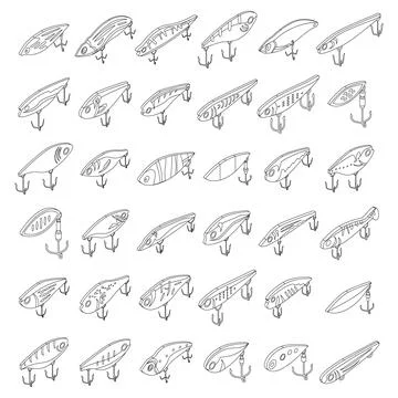 Fish bait icons set vector outline Stock Illustration