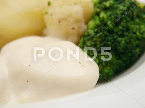 Fish balls in white sauce Stock Photos