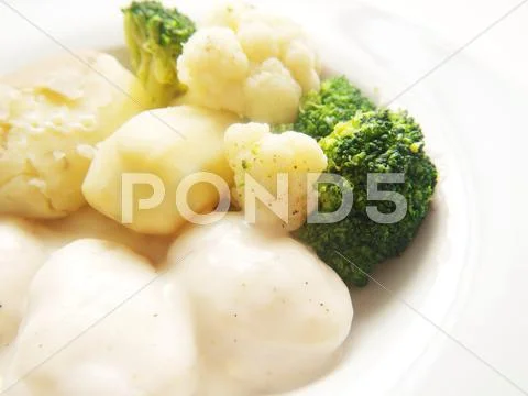 Fish balls in white sauce Stock Photos