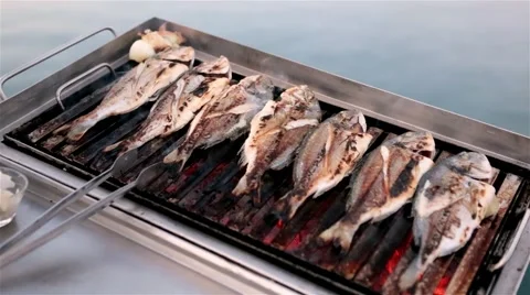 Fish on a barbecue Stock Footage 60640591