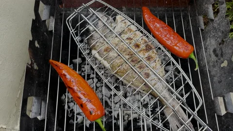 Fish BBQ grill pepper Video stock 155346371