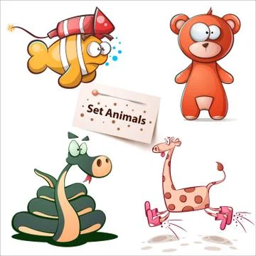Fish, bear, snake, giraffe - set animals. Stock Illustration