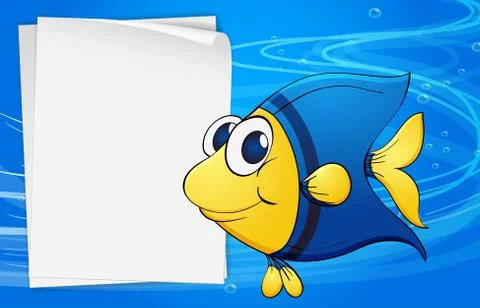 A fish beside an empty bondpaper under the sea Stock Illustration