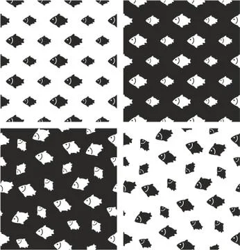 Fish Big &amp; Small Aligned &amp; Random Seamless Pattern Set Stock Illustration