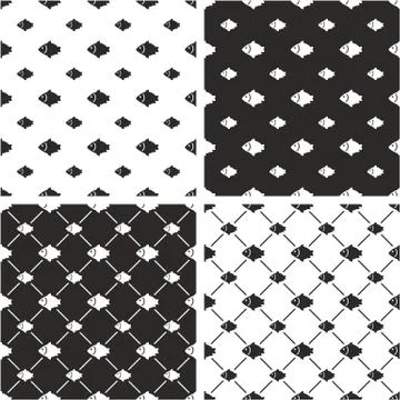 Fish Big &amp; Small Seamless Pattern Set Stockillustratie