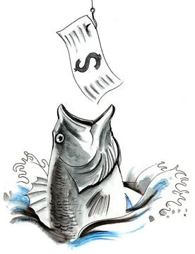 Fish biting money Illustrazione stock