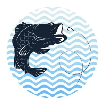 Fish on blue waves jumping for bait Stock Illustration