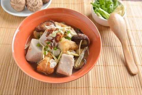 Fish boiled taro ginger and Shiitake Mushroom Chinese  asia style food Stock Photos