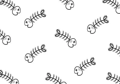 Fish bone hand drawn background with cats favorite food theme Stock Illustration